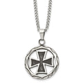 Chisel Stainless Steel Polished and Antiqued Cross In Circle 22in Necklace