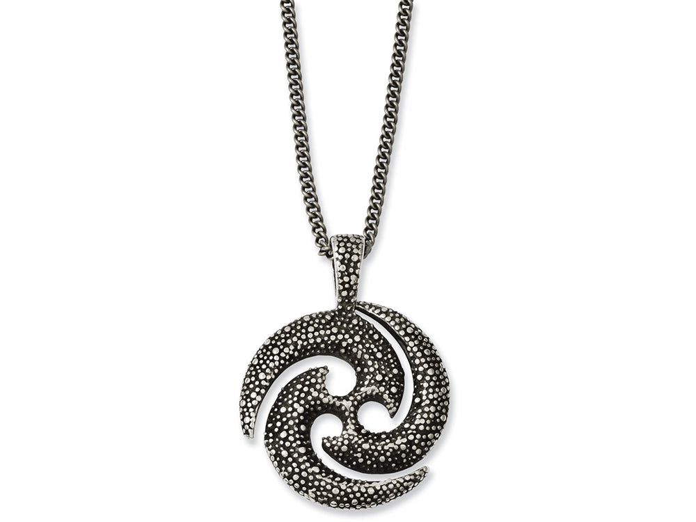 Chisel Stainless Steel Antiqued and Textured Circle 22in Necklace