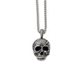 Chisel Stainless Steel Antiqued and Textured Skull 24in Necklace