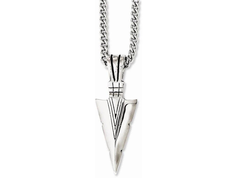 Chisel Stainless Steel Polished and Antiqued Dagger 22in Necklace