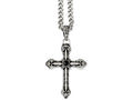 Chisel Stainless Steel Antiqued Cross W/synthetic Black Agate 24in Necklace
