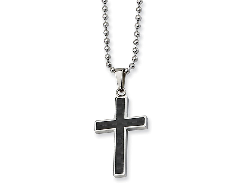 Chisel Stainless Steel Carbon Fiber Cross Necklace