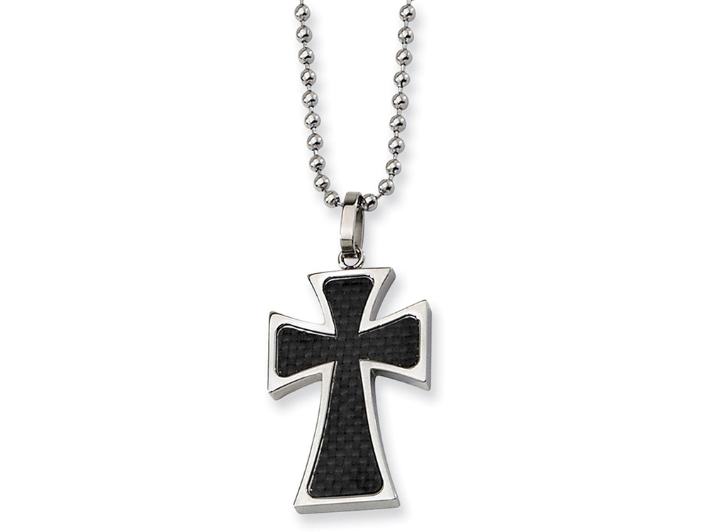 Chisel Stainless Steel Carbon Fiber Cross Necklace