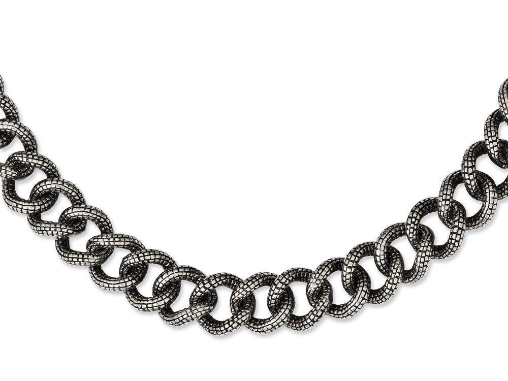 Chisel Stainless Steel Antiqued and Textured Links 24in Necklace