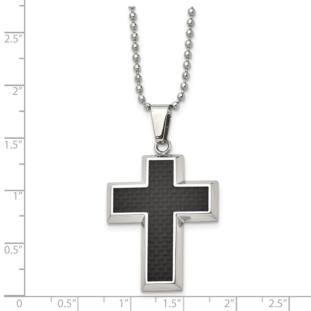 Chisel Stainless Steel Carbon Fiber Cross Necklace - 22 inches