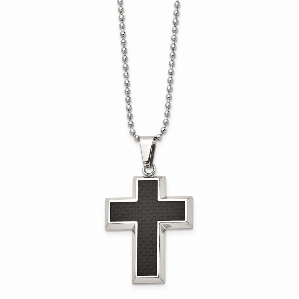 Chisel Stainless Steel Carbon Fiber Cross Necklace - 22 inches