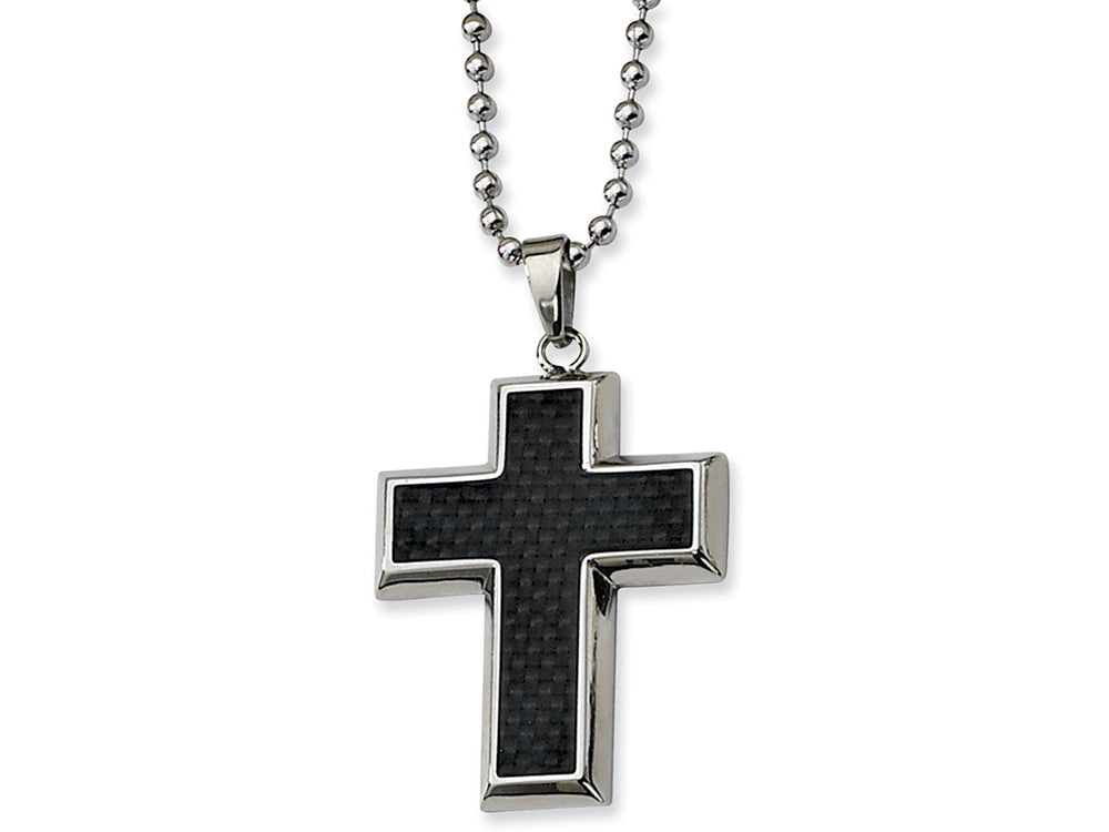 Chisel Stainless Steel Carbon Fiber Cross Necklace