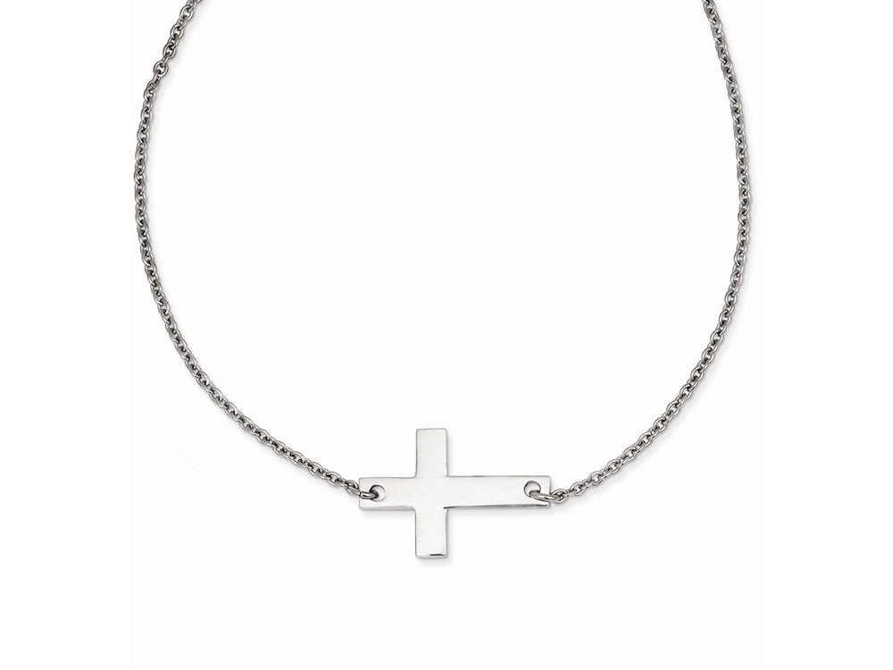 Chisel Stainless Steel Polished Sideways Cross Necklace
