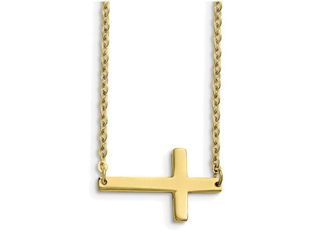 FJC Finejewelers Stainless Steel Yellow Ip-plated Sideways Cross 18in Necklace