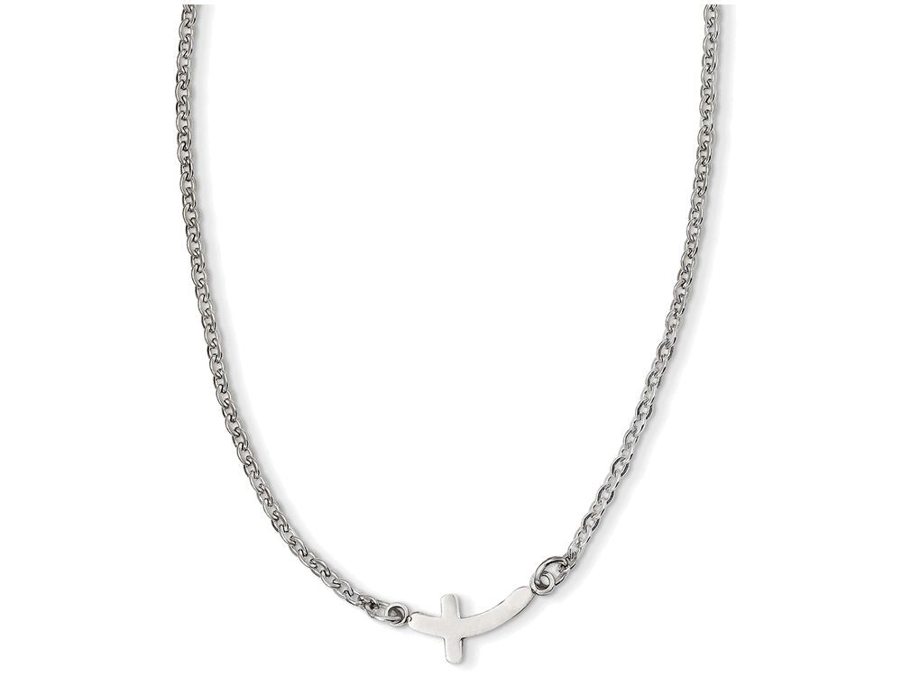 FJC Finejewelers Stainless Steel Polished Sideways Cross 18in Necklace