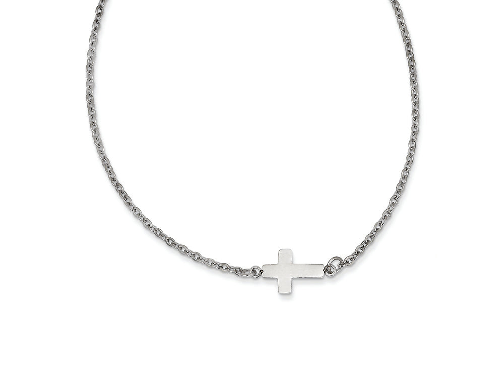 FJC Finejewelers Stainless Steel Polished Sideways Cross 18in Necklace