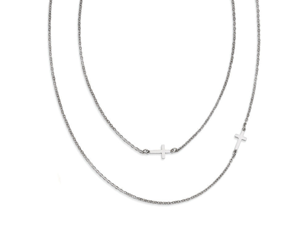 FJC Finejewelers Stainless Steel Layered Sideways Cross Necklace