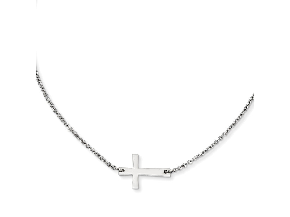 Chisel Stainless Steel Polished Sideways Cross  Necklace