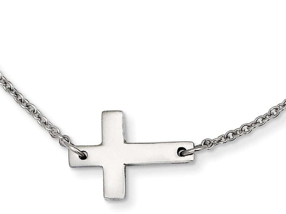Chisel Stainless Steel Polished Sideways Cross Necklace