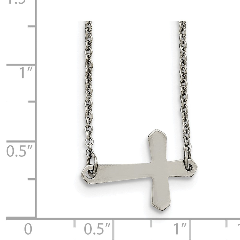 Chisel Stainless Steel Polished Sideways Cross Necklace