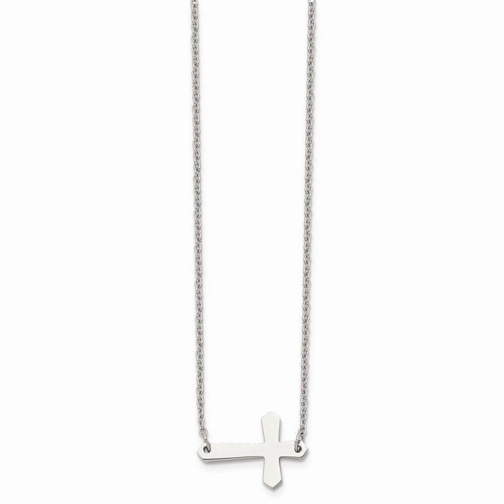 Chisel Stainless Steel Polished Sideways Cross Necklace