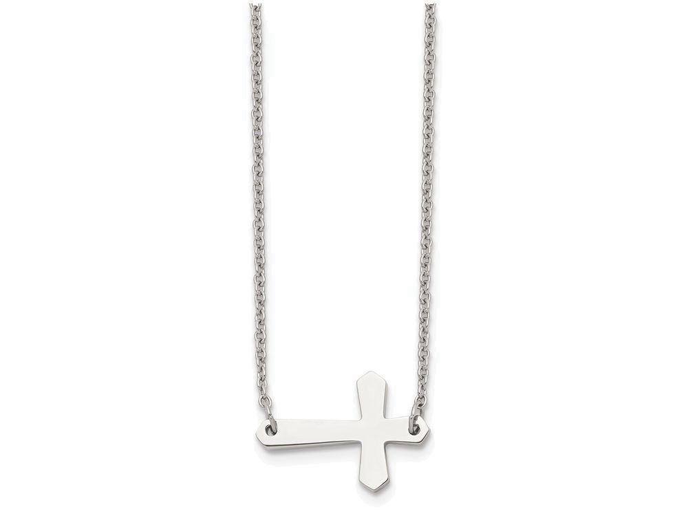 Chisel Stainless Steel Polished Sideways Cross Necklace