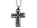 Chisel Stainless Steel Carbon Fiber Diamond Accent Cross Necklace - 24 inches