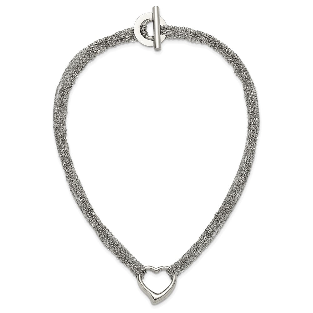 Chisel Stainless Steel Multi Strand Polished Heart Toggle Necklace