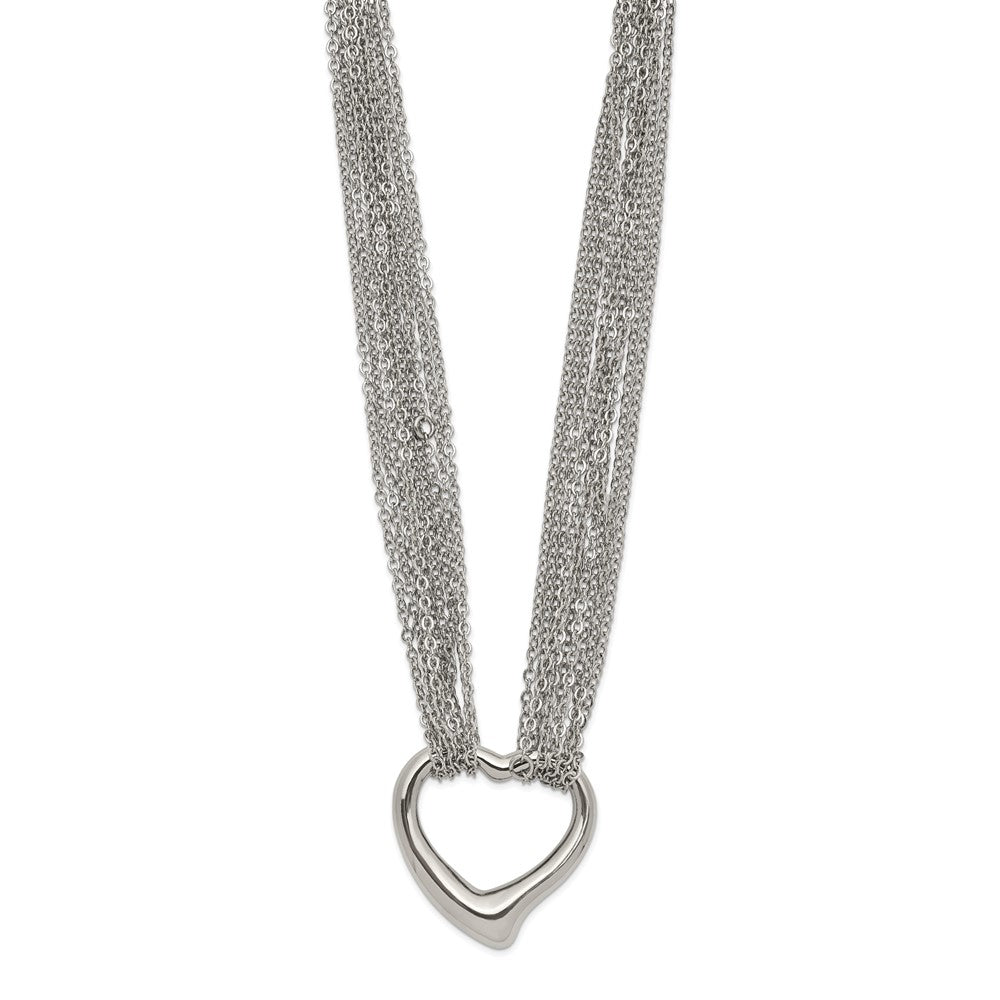 Chisel Stainless Steel Multi Strand Polished Heart Toggle Necklace