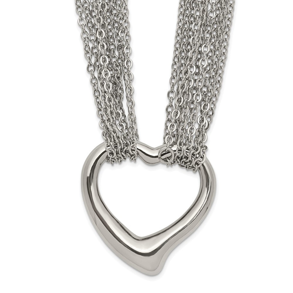 Chisel Stainless Steel Multi Strand Polished Heart Toggle Necklace