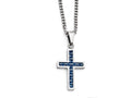 Chisel Stainless Steel Blue Carbon Fiber Inlay Polished Small Cross Necklace