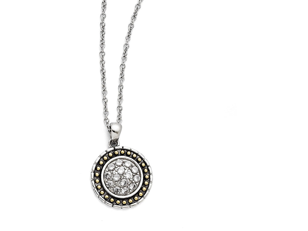 Chisel Stainless Steel CZ With Yellow Ip-plated Antiqued Circle Necklace
