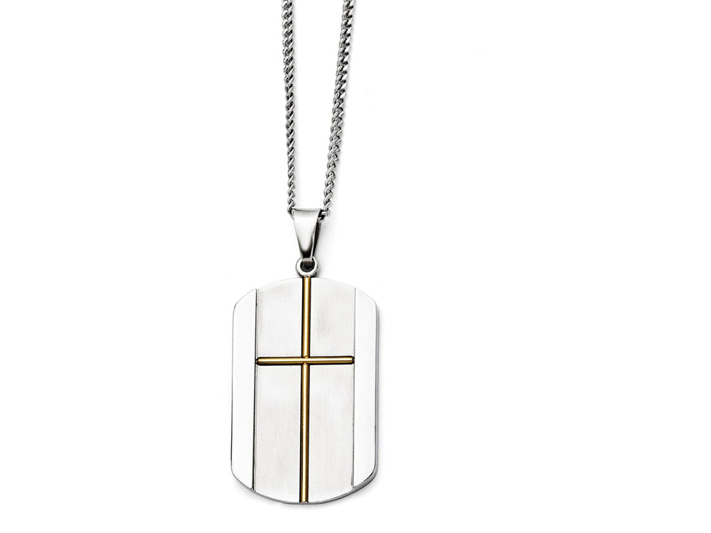 Chisel Stainless Steel Yellow Ip-plated Cross Brushed/polished Necklace