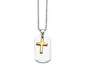Chisel Stainless Steel Polished Dog Tag Yellow Ip-plated Brushed Cross Necklace