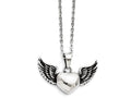 Chisel Stainless Steel Antiqued And Polished Heart With Wings Necklace