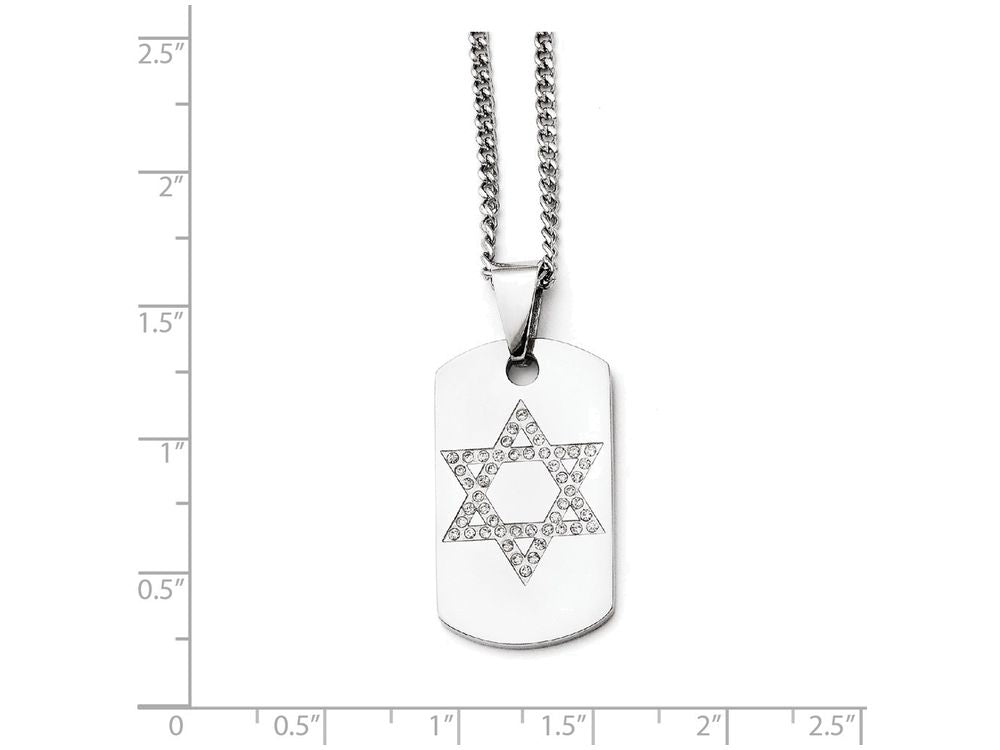 Chisel Stainless Steel Star Of David CZ Dog Tag Polished Necklace