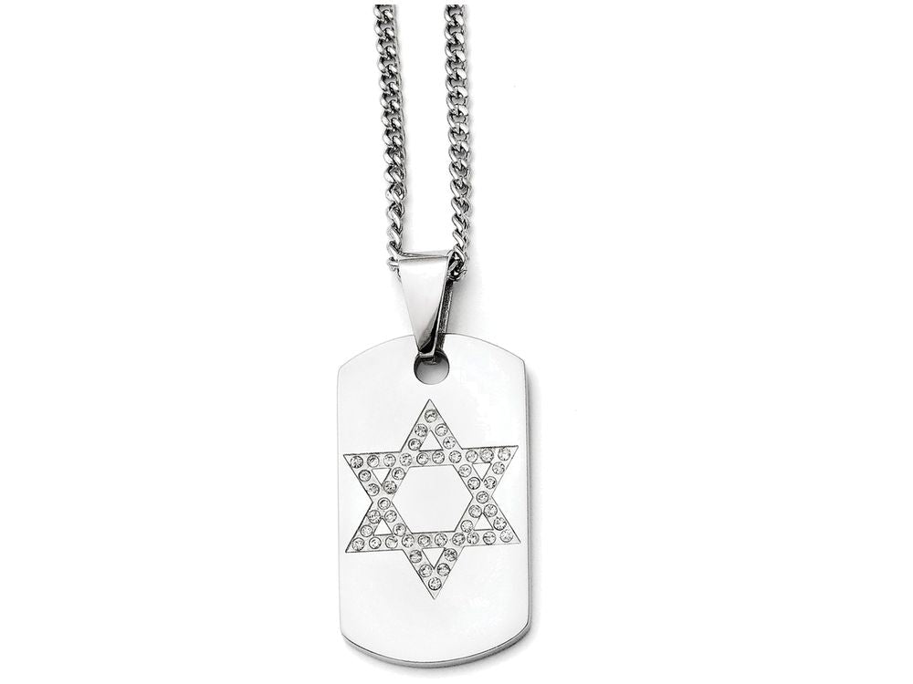 Chisel Stainless Steel Star Of David CZ Dog Tag Polished Necklace