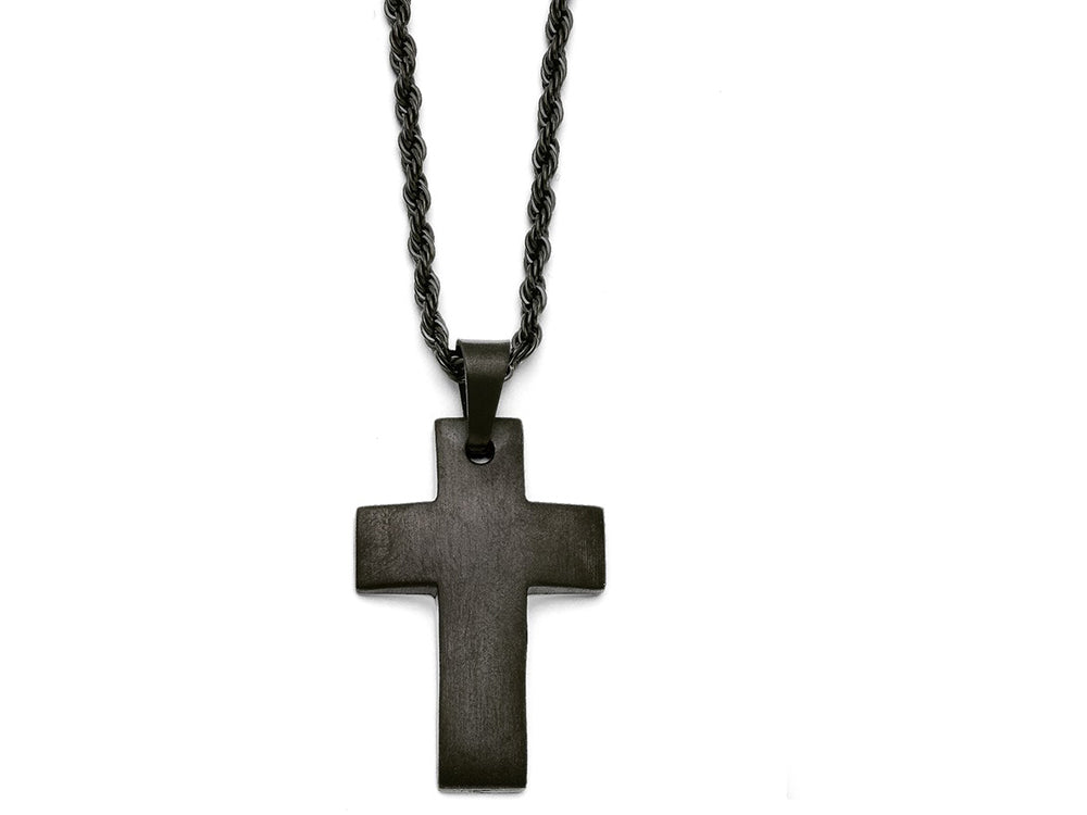 Chisel Stainless Steel Black Ip-plated Brushed Cross Necklace