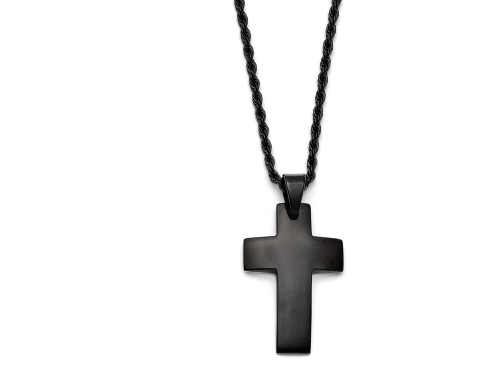 Chisel Stainless Steel Black Ip-plated Polished Cross Necklace