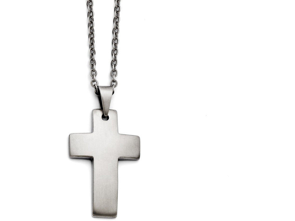 Chisel Stainless Steel Brushed Cross Necklace