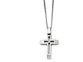 Chisel Stainless Steel Brushed And Polished Cross With CZ Necklace
