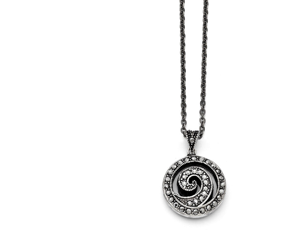 Chisel Stainless Steel Marcasite And Antiqued Swirl Necklace