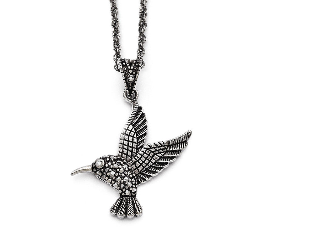 Chisel Stainless Steel Marcasite And Antiqued Bird Necklace