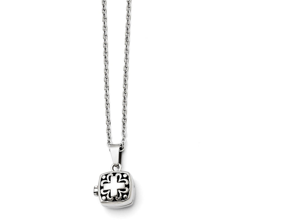 Chisel Stainless Steel Polished And Antiqued Magnetic Square Necklace