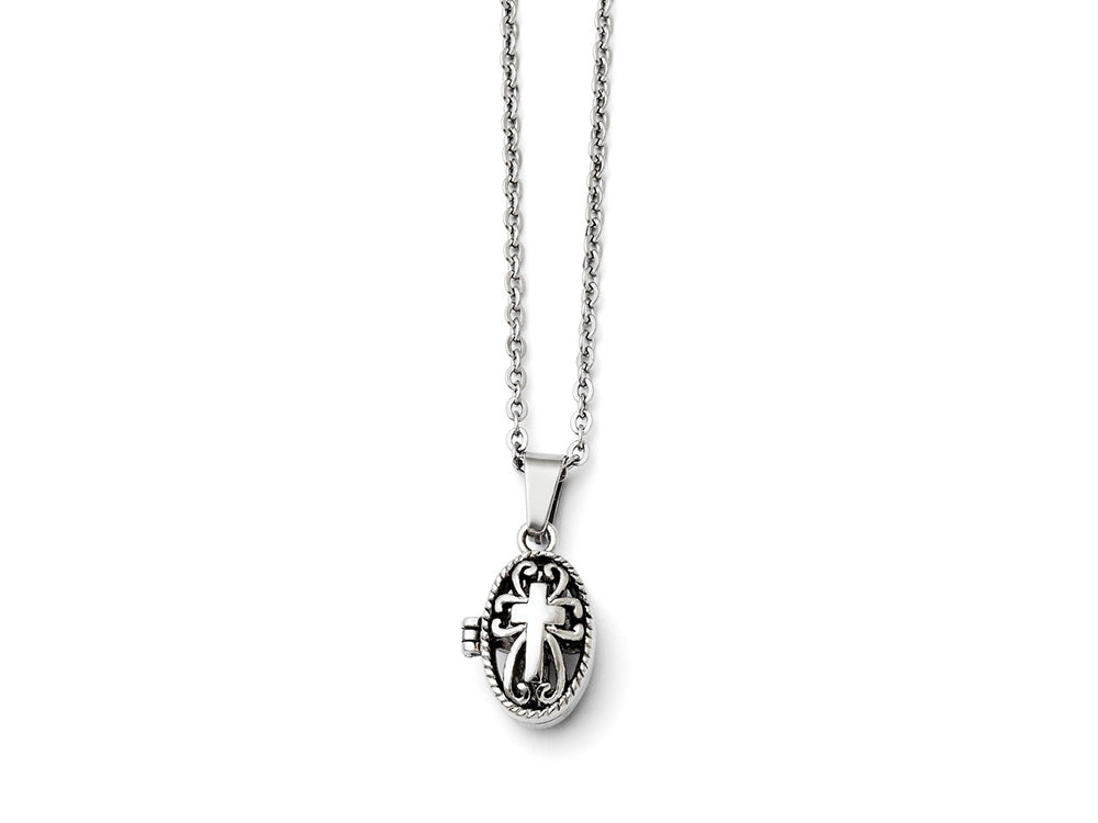 Chisel Stainless Steel Polished And Antiqued Oval Magnetic Necklace