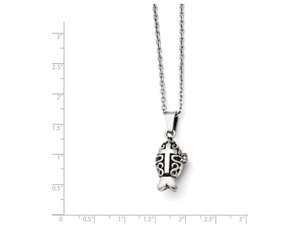 Chisel Stainless Steel Polished And Antiqued Magnetic Fish Necklace