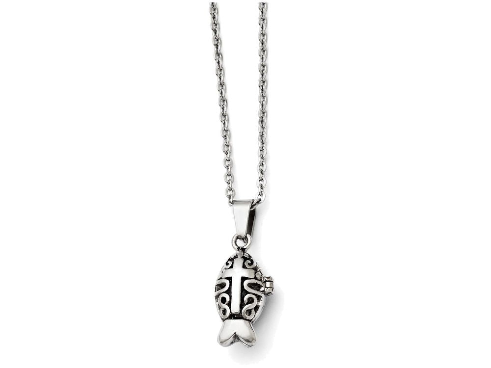 Chisel Stainless Steel Polished And Antiqued Magnetic Fish Necklace