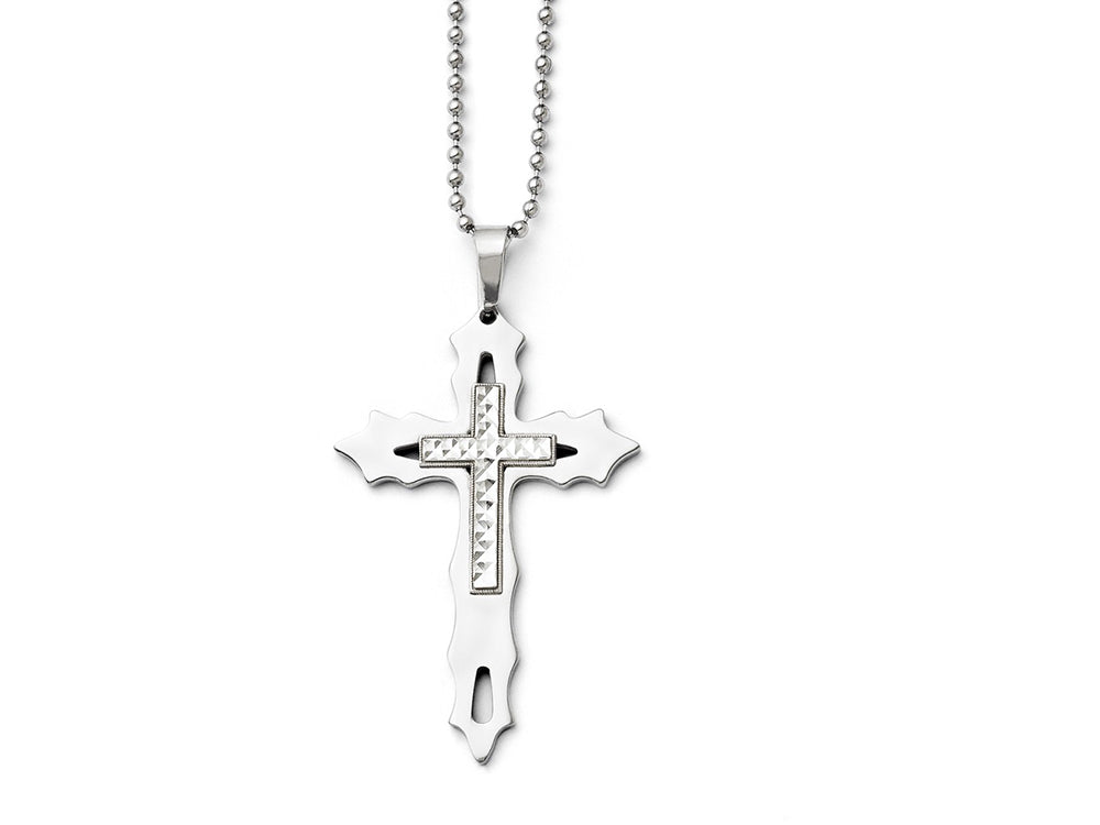 Chisel Stainless Steel and Sterling Silver bright Cut And Polished Cross Necklace