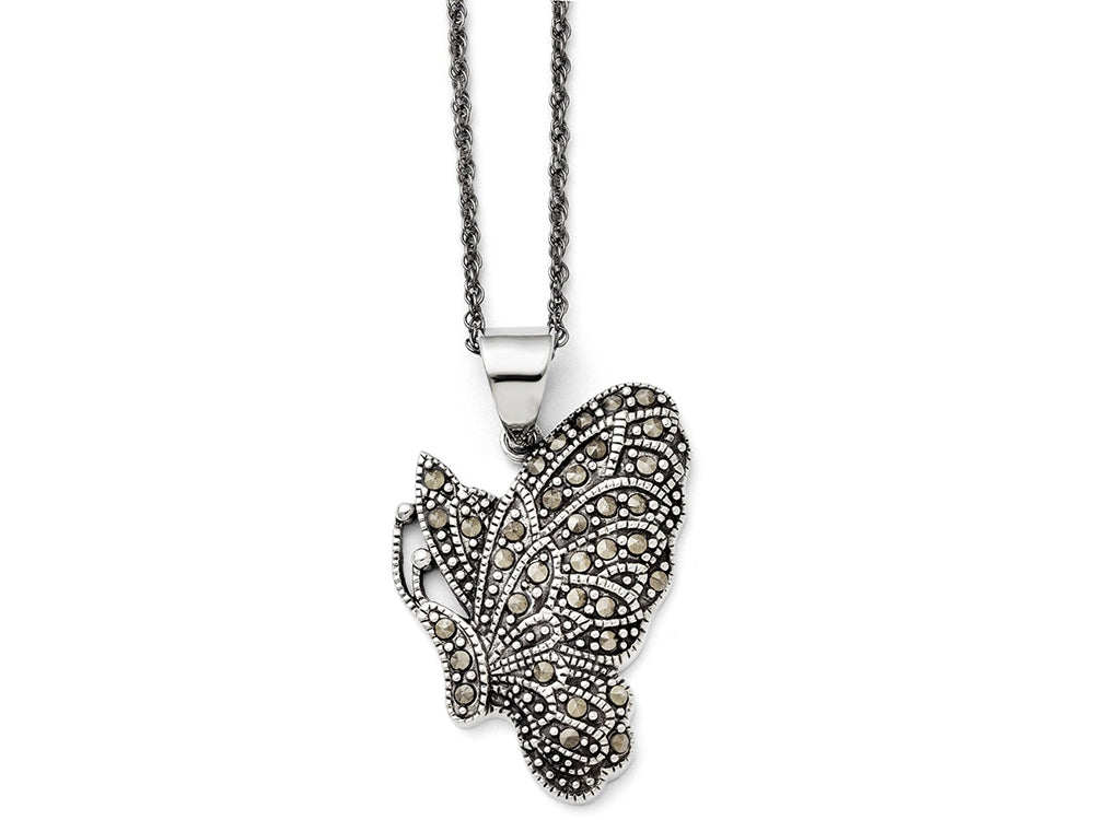 Chisel Stainless Steel Butterfly Marcasite Necklace