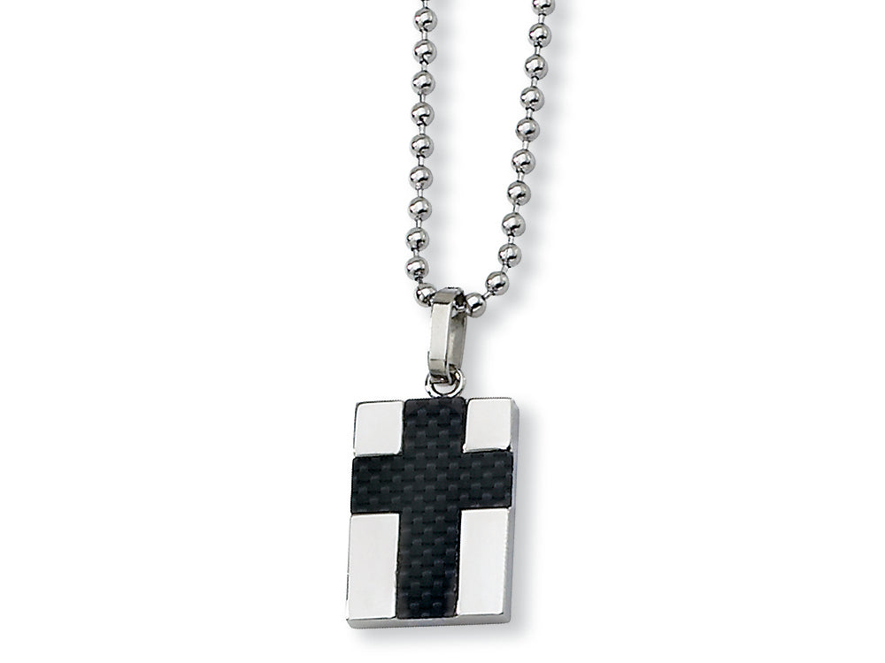 Chisel Stainless Steel Carbon Fiber Cross Necklace - 22 inches