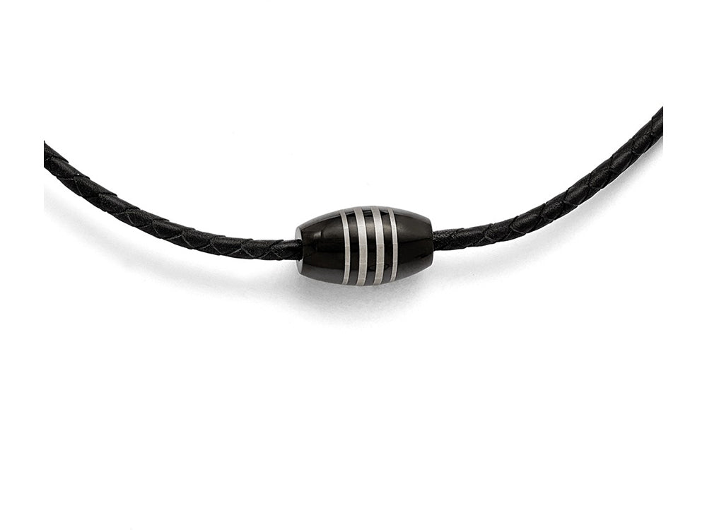 Chisel Stainless Steel Polished Black Ip-plated Leather Cord Necklace