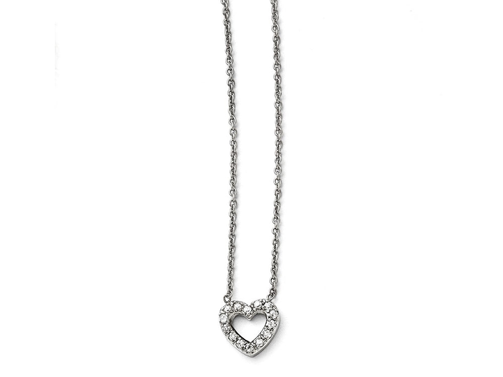 Chisel Stainless Steel Polished Heart With CZs Necklace