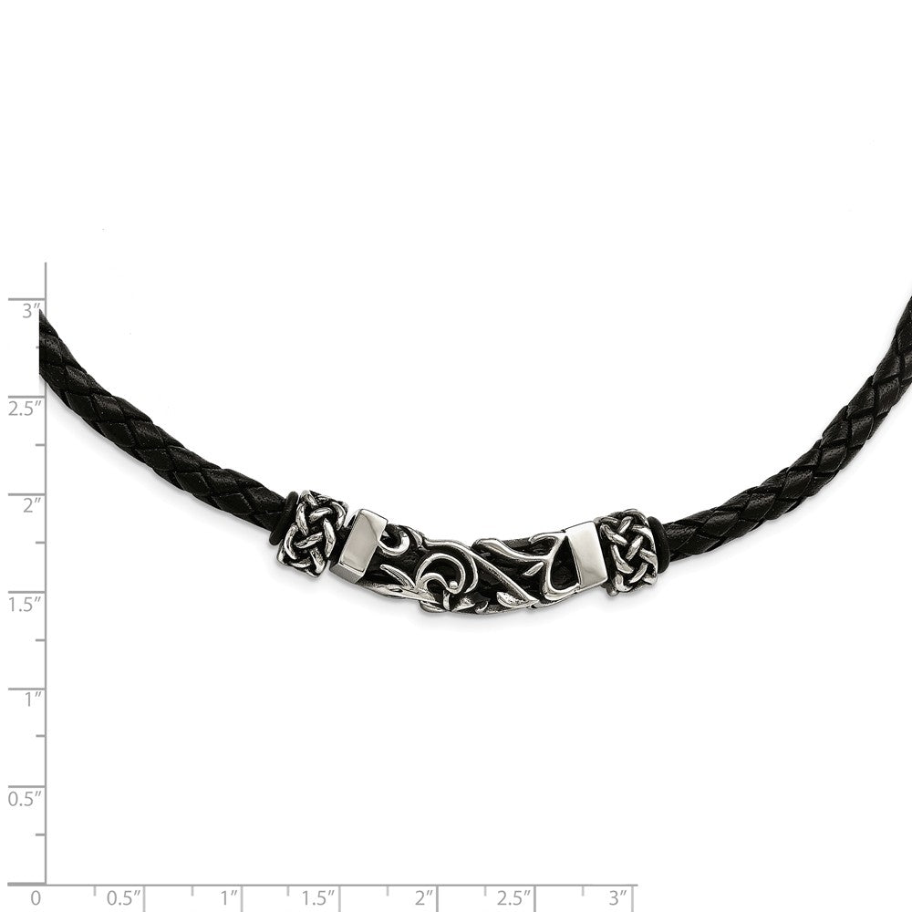 Chisel Stainless Steel Black Leather W/antiqued Beads Necklace