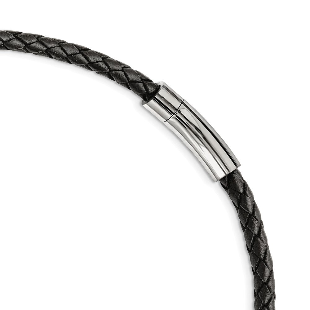 Chisel Stainless Steel Black Leather W/antiqued Beads Necklace