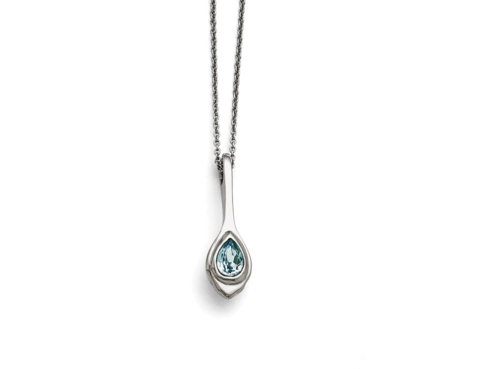 Chisel Stainless Steel Blue Glass Teardrop W/2in. Ext. Necklace